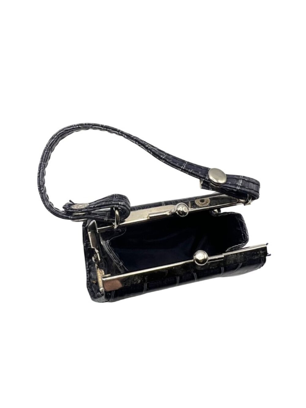 Vintage Blue Faux Crocodile Mini Handbag Silver Kiss Lock Coin Purse 4" Y2K - Picture 5 of 7
